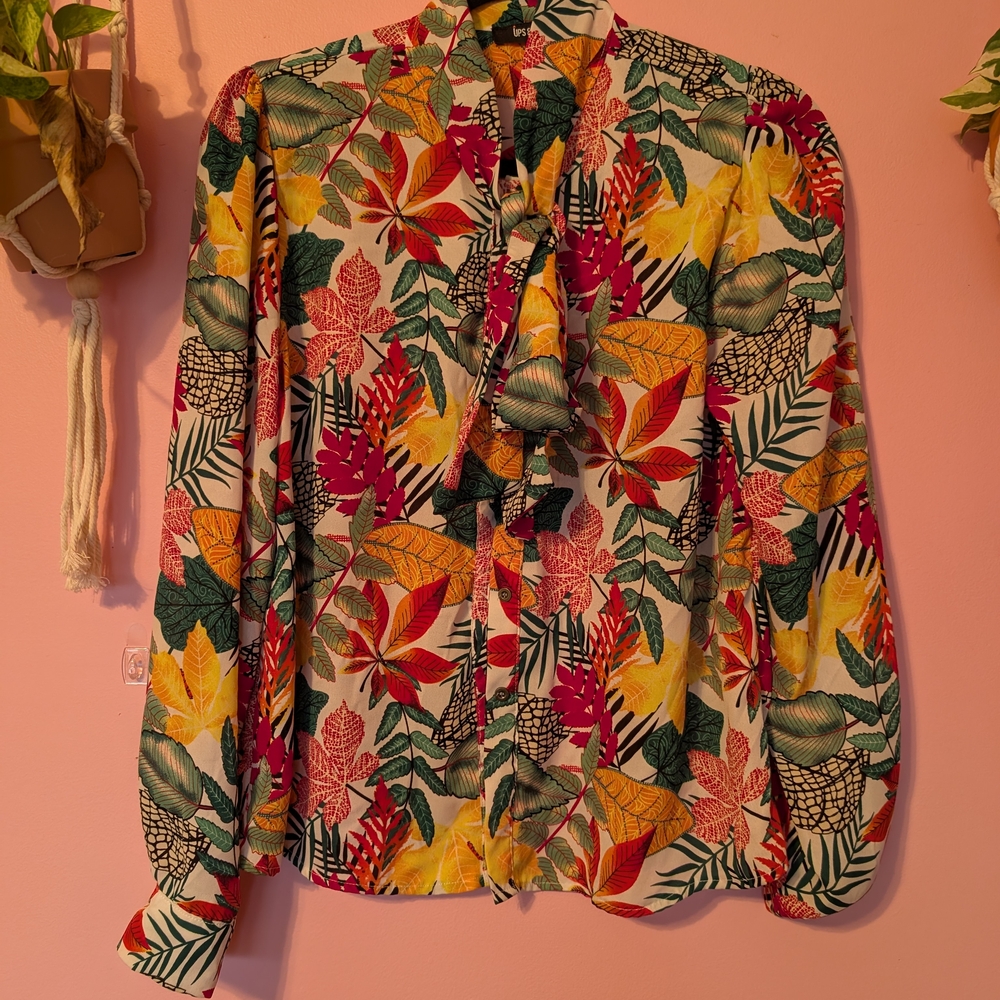 Floral Long Sleeve Blouse with Bow Tie